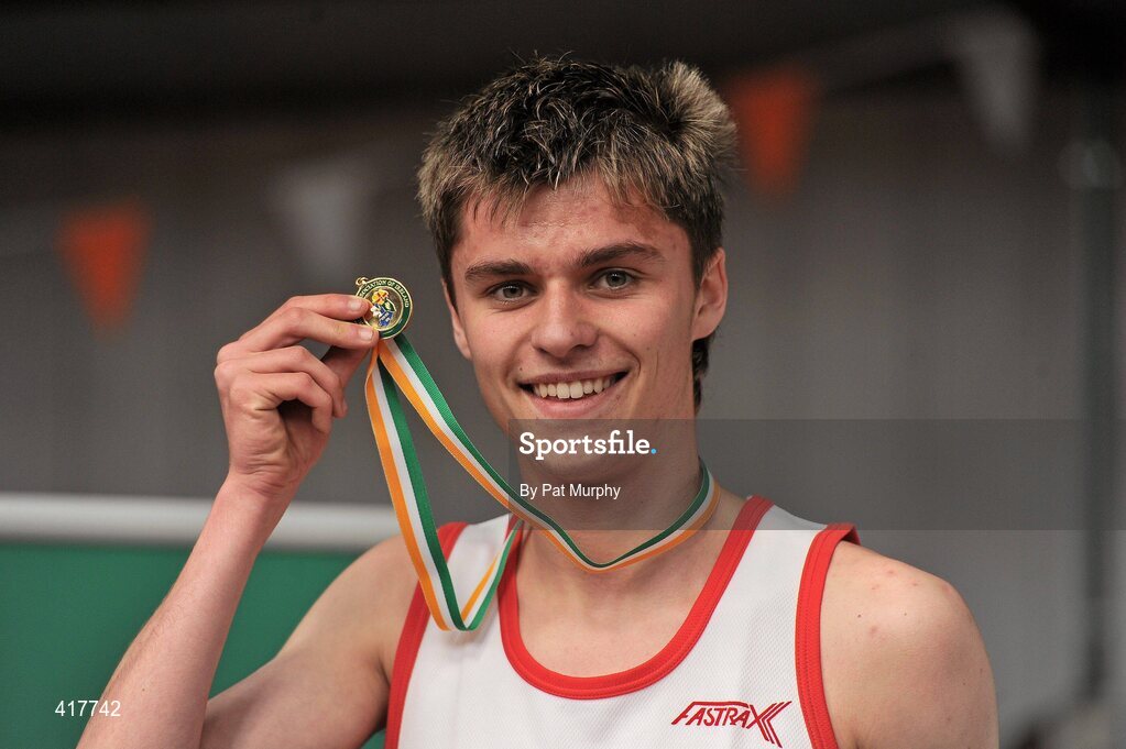 10 April 2010; Keith Fallon, from Galway City Harriers AC, after winning the U18 Boys 800m. Woodie's DIY Juvenile Indoor Championships, Nenagh Indoor Arena, Nenagh, Co. Tipperary. Picture credit: Pat Murphy / SPORTSFILE