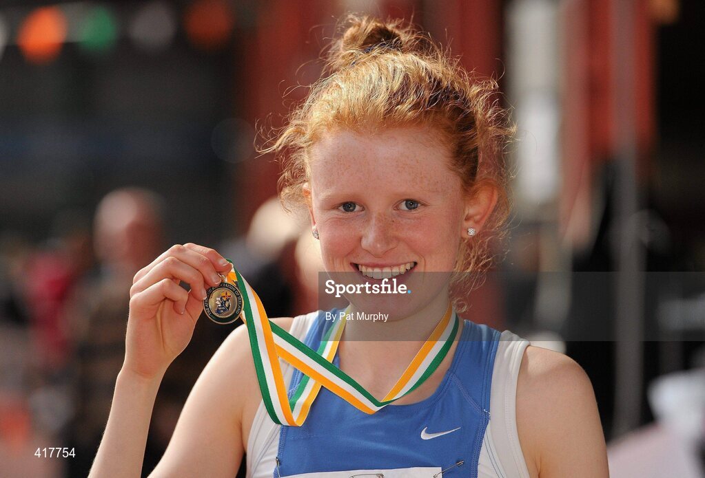 10 April 2010; Kate Veale, from West Waterford AC, after winning the U17 Girls 1500m Walk. Woodie's DIY Juvenile Indoor Championships, Nenagh Indoor Arena, Nenagh, Co. Tipperary. Picture credit: Pat Murphy / SPORTSFILE