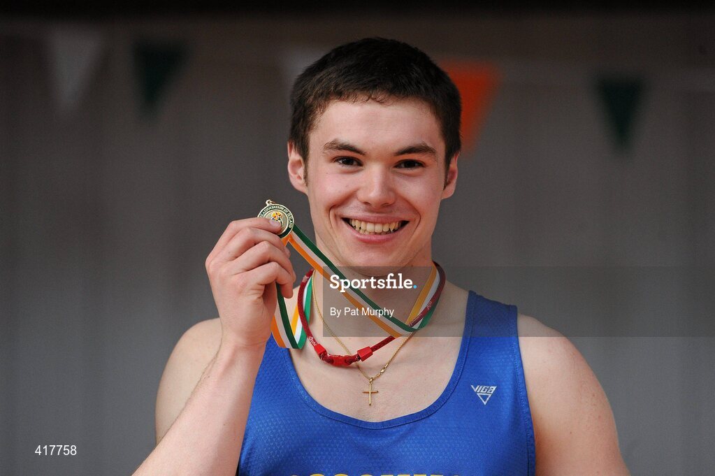 10 April 2010; Lorcan O'Cathain, from Roscommon AC, after winning the U19 Boys 200m. Woodie's DIY Juvenile Indoor Championships, Nenagh Indoor Arena, Nenagh, Co. Tipperary. Picture credit: Pat Murphy / SPORTSFILE