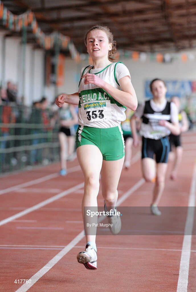 10 April 2010; Jenna Bromell, from Emerald AC, on her way to winning the U14 Girls 800m. Woodie's DIY Juvenile Indoor Championships, Nenagh Indoor Arena, Nenagh, Co. Tipperary. Picture credit: Pat Murphy / SPORTSFILE