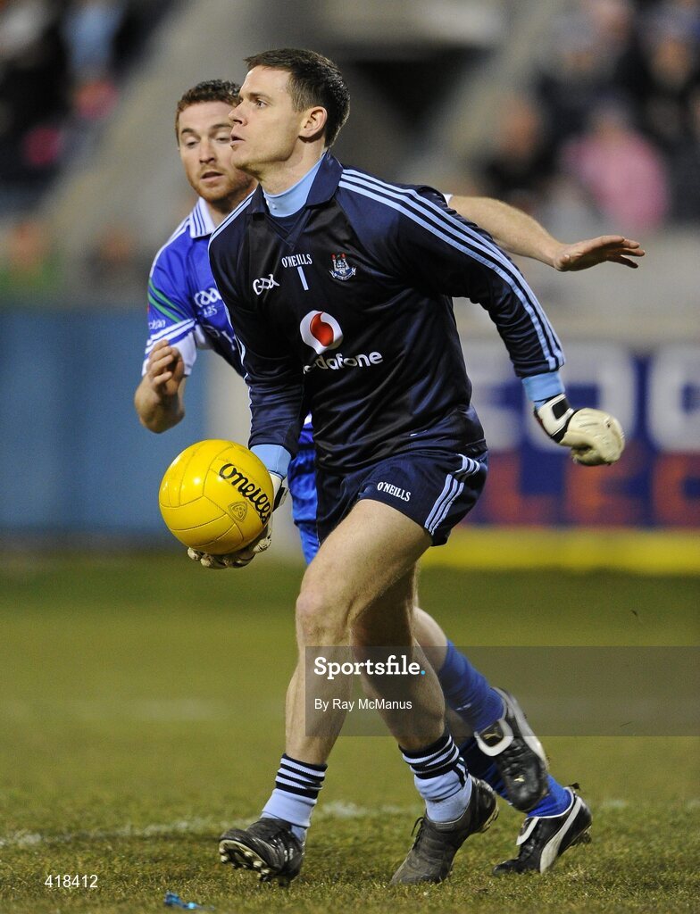13 March 2010; Stephen Cluxton, Dublin, in action against Tomas Freeman, Monaghan. Allianz GAA Football National League, Division 1, Round 4, Dublin v Monaghan, Parnell Park, Dublin. Picture credit: Ray McManus / SPORTSFILE