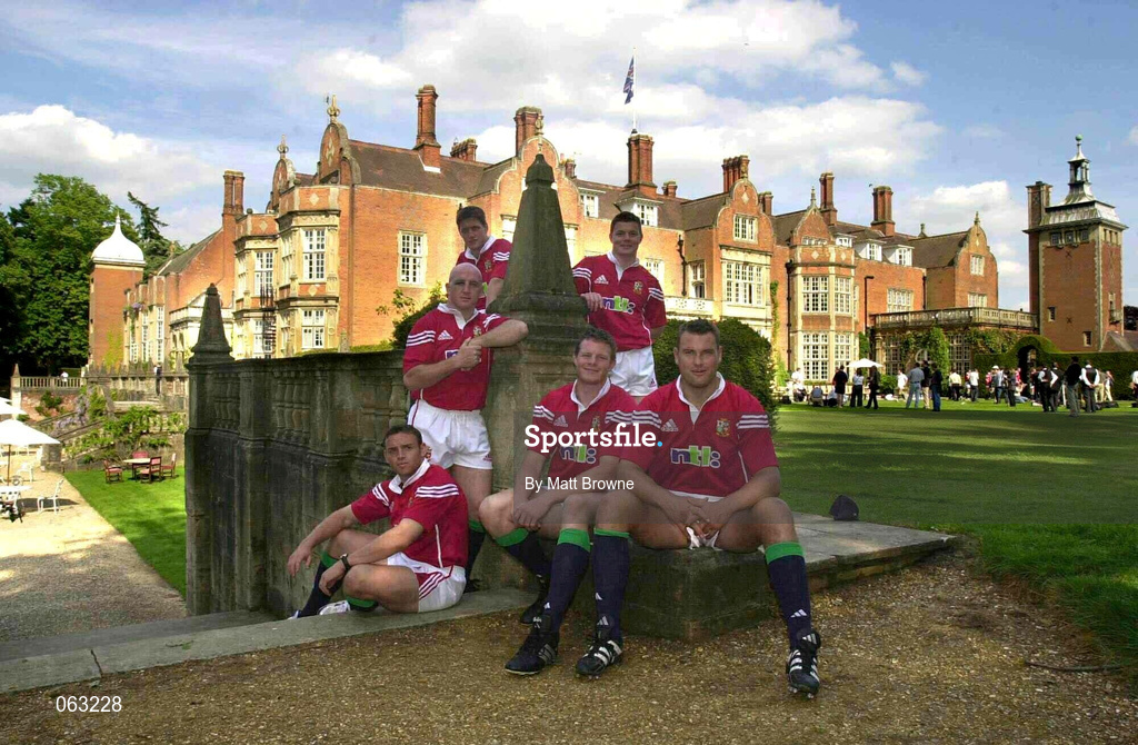 29 May 2001; British and Irish Lions players, from left, Rob Henderson, Keith Wood, Ronan O'Gara, Malcolm O'Kelly, Brian O'Driscoll and Jeremy Davidson at Tylney Hall in Rotherwick, England. Photo by Matt Browne/Sportsfile