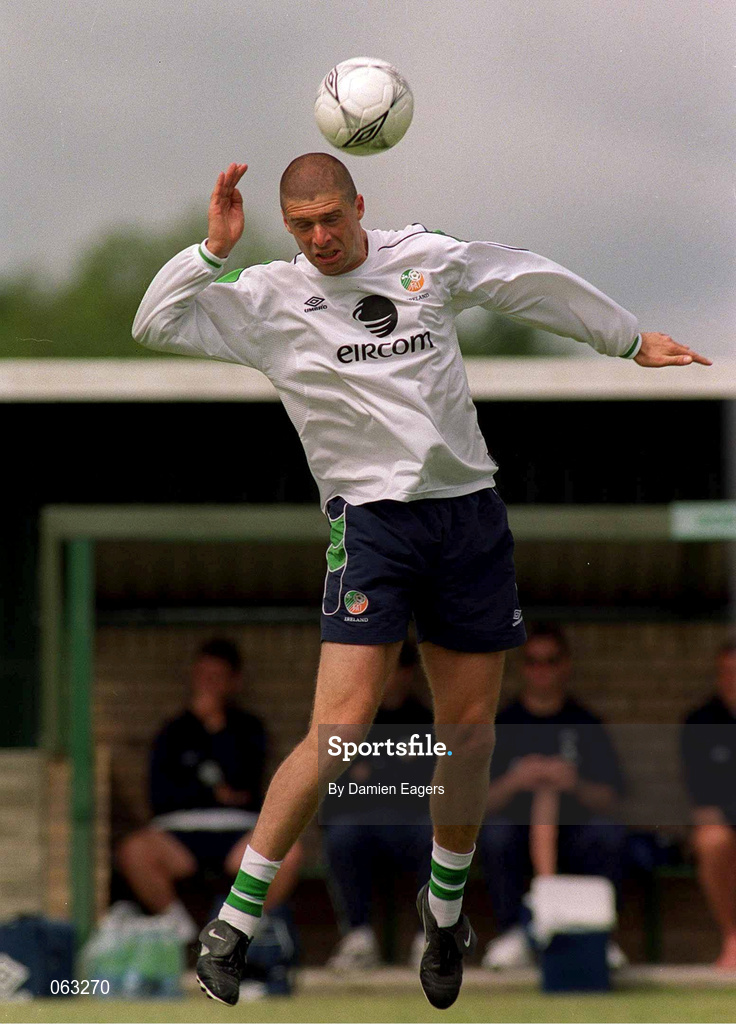 31 May 2001; Niall Quinn during a Republic of Ireland Training Session at John Hyland Park in Baldonnell, Dublin. Photo by Damien Eagers/Sportsfile