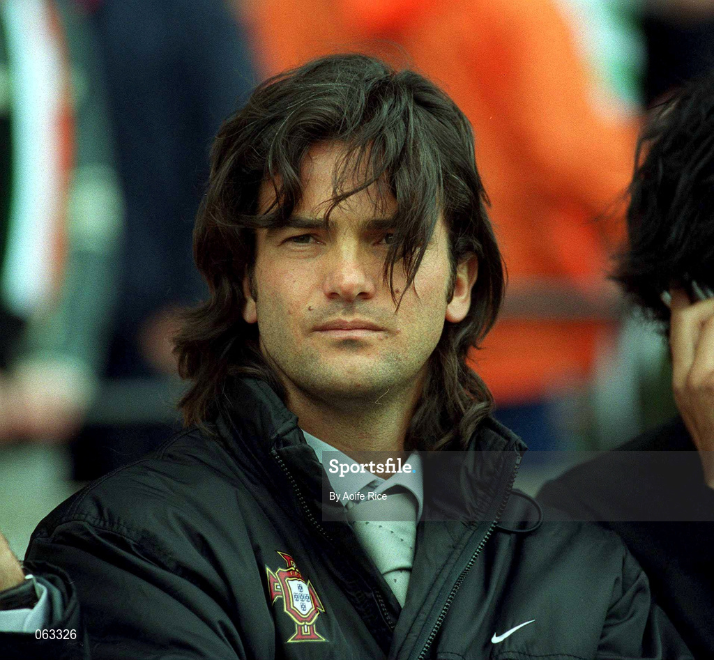 2 June 2001; Fernando Couto of Portugal watches from the stand after receiving a two year ban for drug abuse during the FIFA World Cup 2002 Group 2 Qualifier match between Republic of Ireland and Portugal at Lansdowne Road in Dublin. Photo by Aoife Rice/Sportsfile