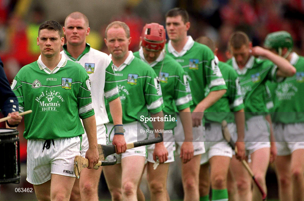 27 May 2001; Limerick captain Barry Foley leads his team during the pre-match parade ahead of the Guinness Munster Senior Hurling Championship Quarter-Final match between Cork and Limerick at Páirc Uí Chaoimh in Cork. Photo by Ray McManus/Sportsfile