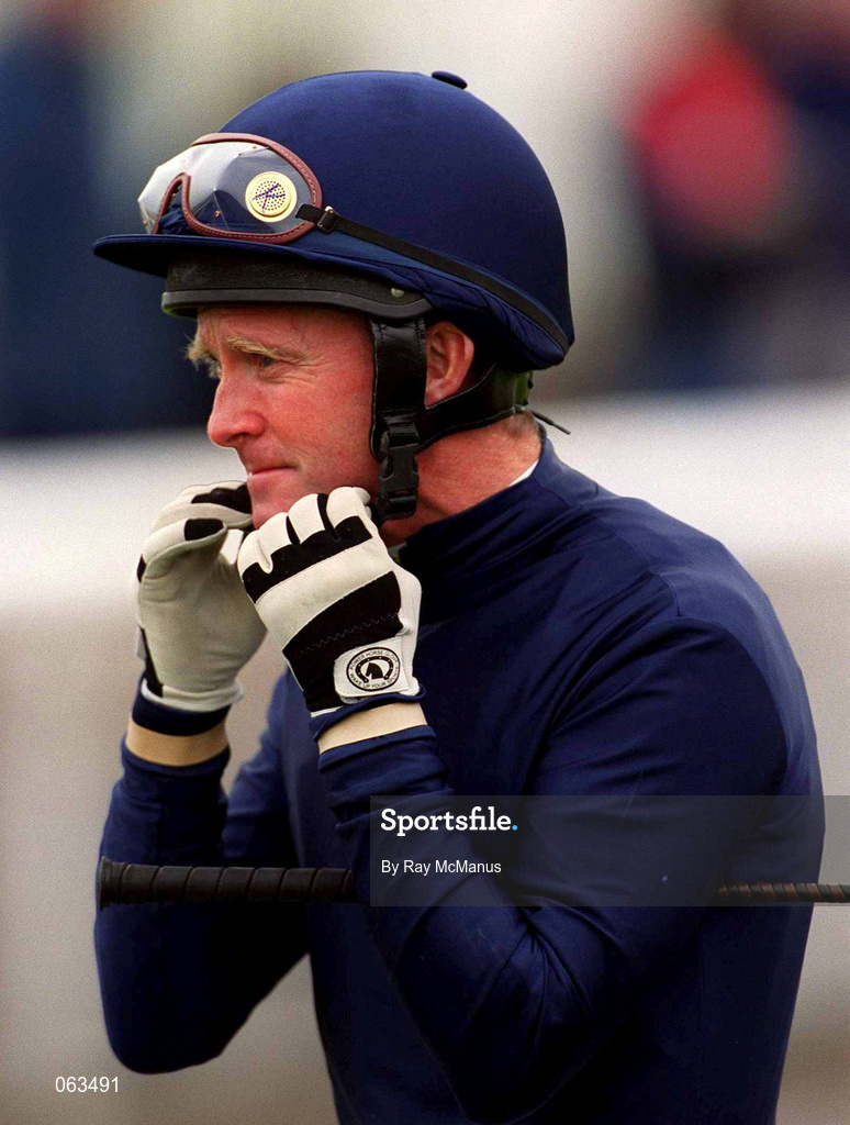 21 April 2001; Jockey Mick Kinane ahead of racing at The Curragh Racecourse in Kildare. Photo by Ray McManus/Sportsfile