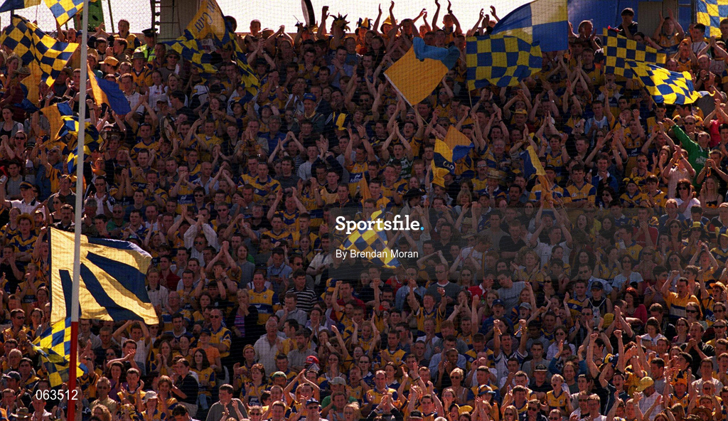 3 June 2001; Clare supporters during the Guinness Munster Senior Hurling Championship Semi-Final match between Tipperary and Clare at Páirc Uí Chaoimh in Cork. Photo by Brendan Moran/Sportsfile
