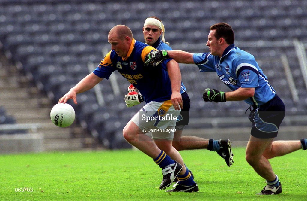27 May 2001; Niall Sheridan of Longford in action against Paddy Christie of Dublin during the Bank of Ireland Leinster Senior Football Championship Quarter-Final match between Dublin and Longford at Croke Park in Dublin. Photo by Damien Eagers/Sportsfile