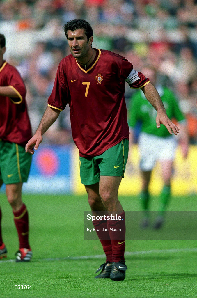 2 June 2001; Luis Figo of Portugal during the FIFA World Cup 2002 Group 2 Qualifier match between Republic of Ireland and Portugal at Lansdowne Road in Dublin. Photo by Brendan Moran/Sportsfile