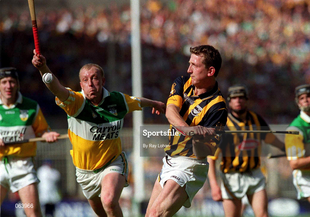 10 June 2001; Eamon Kennedy of Kilkenny in action against John Troy of Offaly during the Guinness Leinster Senior Hurling Championship Semi-Final match between Kilkenny and Offaly at Croke Park in Dublin. Photo by Ray Lohan/Sportsfile