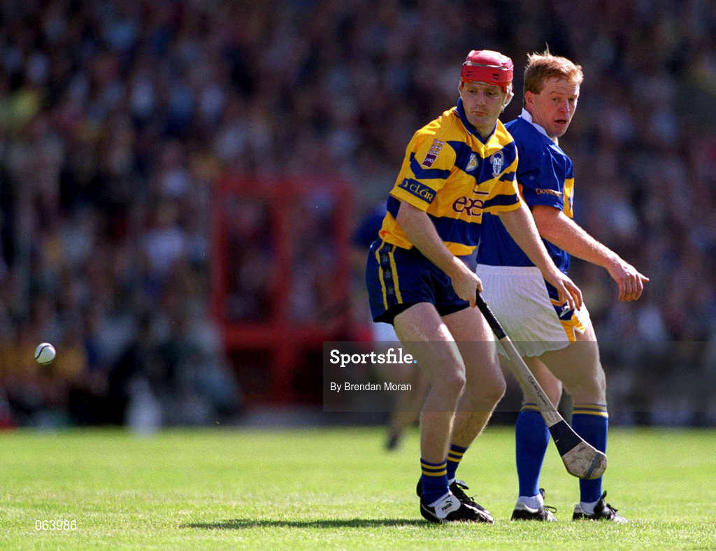 3 June 2001; Brian Lohan of Clare in action against Declan Ryan of Tipperary during the Guinness Munster Senior Hurling Championship Semi-Final match between Tipperary and Clare at Páirc Uí Chaoimh in Cork. Photo by Brendan Moran/Sportsfile