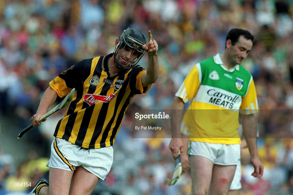 10 June 2001; John Hoyne of Kilkenny celebrates after scoring his side's third goal during the Guinness Leinster Senior Hurling Championship Semi-Final match between Kilkenny and Offaly at Croke Park in Dublin. Photo by Pat Murphy/Sportsfile