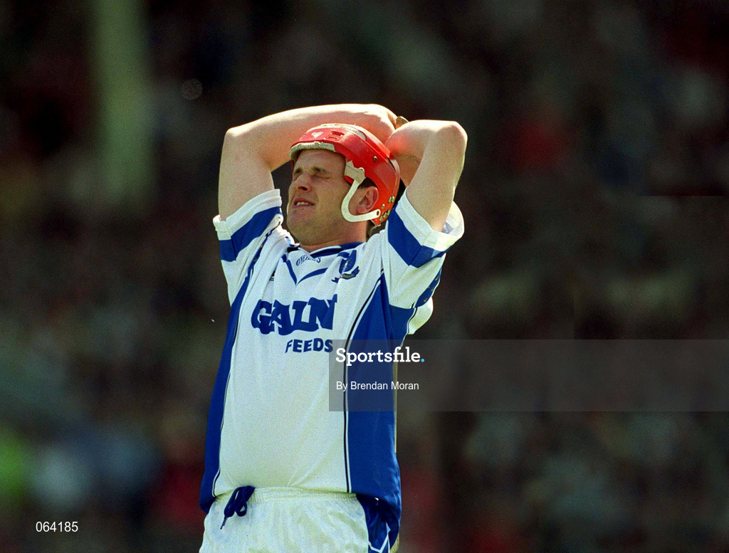 10 June 2001; Michael White of Waterford reacts after a missed opportunity on goal during the Guinness Munster Senior Hurling Championship Semi-Final match between Limerick and Waterford at Páirc Uí Chaoimh in Cork. Photo by Brendan Moran/Sportsfile