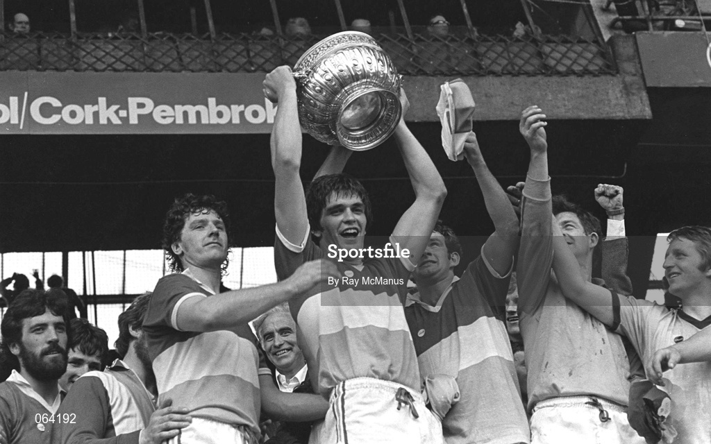 27 July 1980; Offaly captain Richie Connor lifts the cup following the Leinster Senior Football Championship Final match between Dublin and Offaly at Croke Park in Dublin. Photo by Ray McManus/Sportsfile