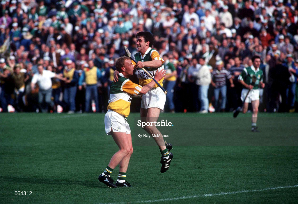 3 September 1994; Johnny Pilkington of Offaly celebrates with team-mate John Troy following the Bank of Ireland All-Ireland Senior Football Championship Final between Limerick and Offaly at Croke Park in Dublin. Photo by Ray McManus/Sportsfile