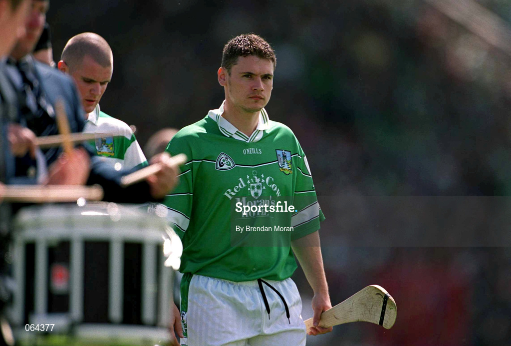 10 June 2001; Limerick captain Barry Foley leads his side during the pre-match parade ahead of the Guinness Munster Senior Hurling Championship Semi-Final match between Limerick and Waterford at Páirc Uí Chaoimh in Cork. Photo by Brendan Moran/Sportsfile