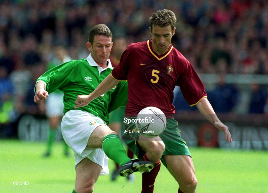2 June 2001; Litos of Portugal in action against Mark Kinsella of Republic of Ireland during the FIFA World Cup 2002 Group 2 Qualifier match between Republic of Ireland and Portugal at Lansdowne Road in Dublin. Photo by Damien Eagers/Sportsfile