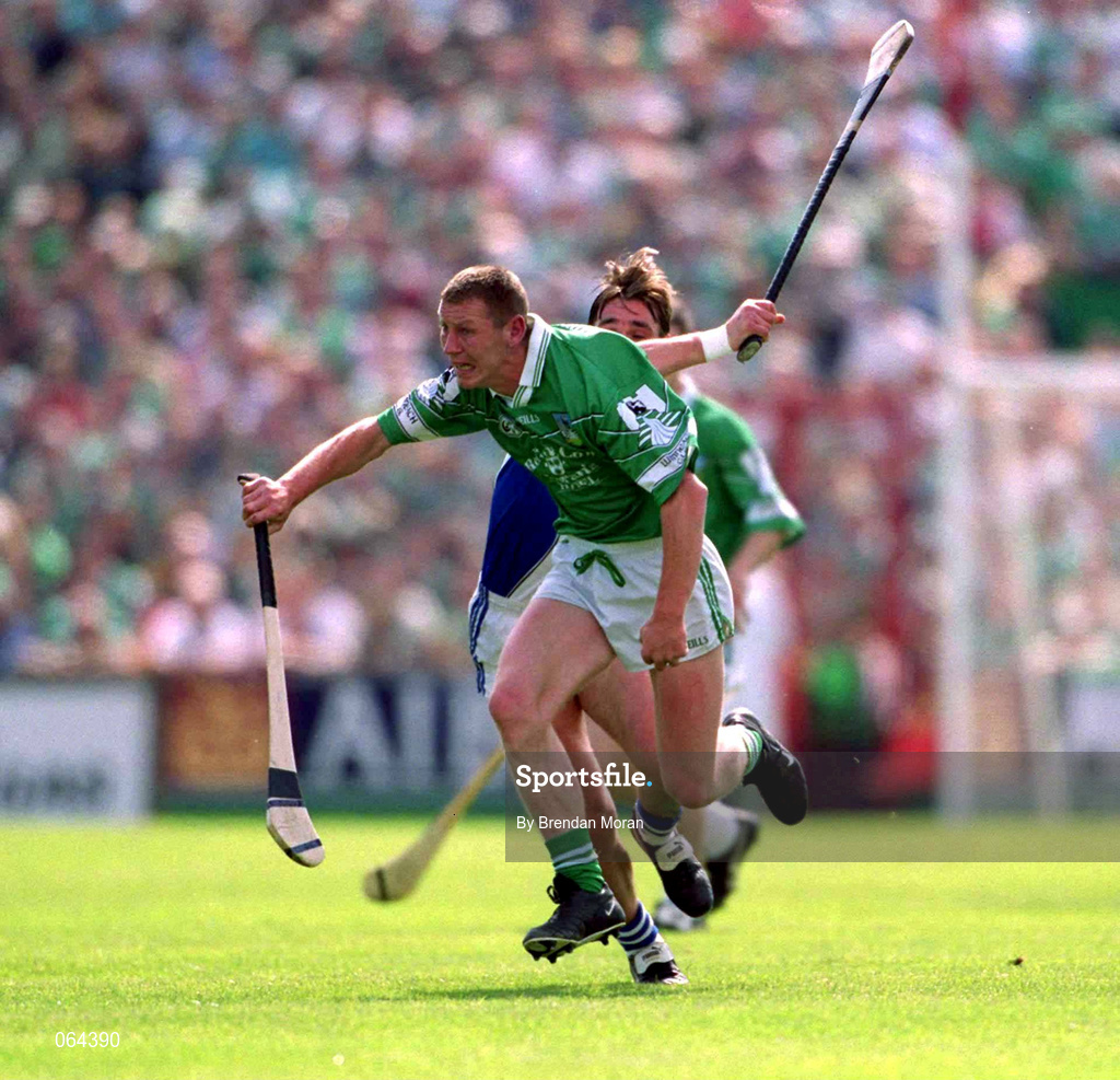 10 June 2001; Ciaran Carey of Limerick in action against Tony Browne of Waterford during the Guinness Munster Senior Hurling Championship Semi-Final match between Limerick and Waterford at Páirc Uí Chaoimh in Cork. Photo by Brendan Moran/Sportsfile