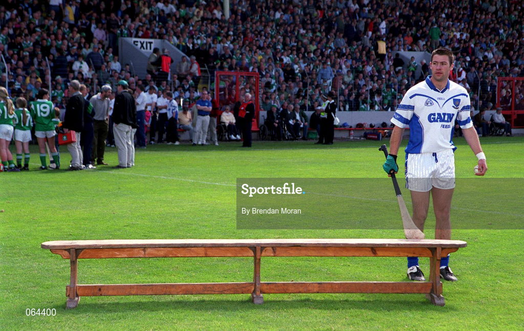 10 June 2001; Dan Shanahan of Waterford awaits for his team-mates for the team photo ahead of the Guinness Munster Senior Hurling Championship Semi-Final match between Limerick and Waterford at Páirc Uí Chaoimh in Cork. Photo by Brendan Moran/Sportsfile