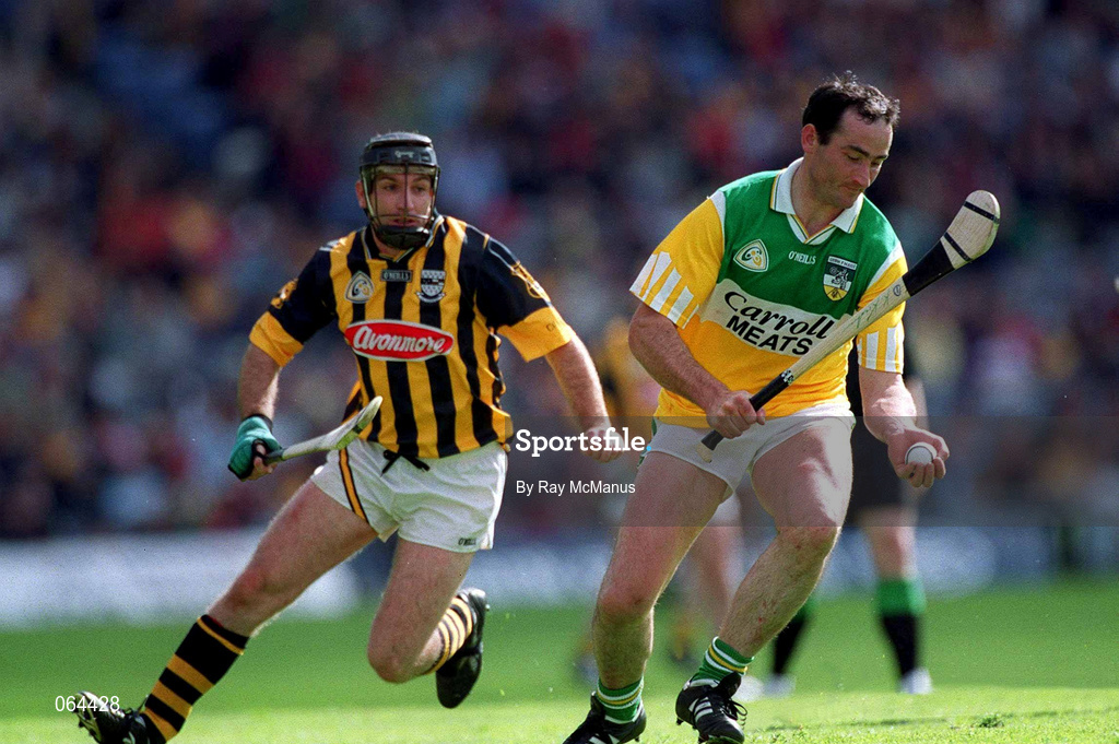 10 June 2001; Kevin Kinahan of Offaly in action against DJ Carey of Kilkenny during the Guinness Leinster Senior Hurling Championship Semi-Final match between Kilkenny and Offaly at Croke Park in Dublin. Photo by Ray McManus/Sportsfile