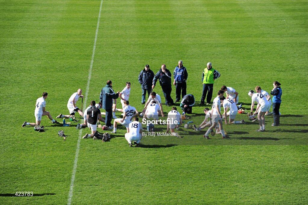 8 May 2010; The Kildare players warm down after the game. Christy Ring Cup, Round 1, Meath v Kildare, Pairc Tailteann, Navan, Co. Meath. Picture credit: Ray McManus / SPORTSFILE