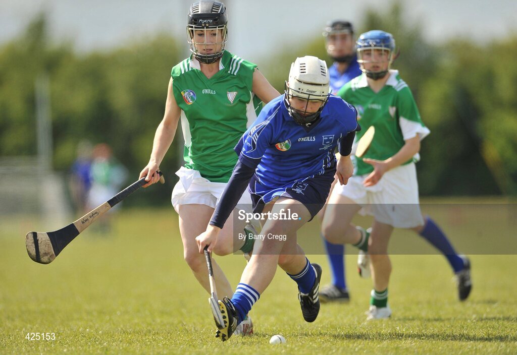 16 May 2010; Mary Ryan, Munster, in action against Arleene Watkins, Leinster. 2010 Gael Linn Senior Inter-Provincial Championship Camogie Final, Munster v Leinster, Trim GAA Club, Trim, Co. Meath. Picture credit: Barry Cregg / SPORTSFILE