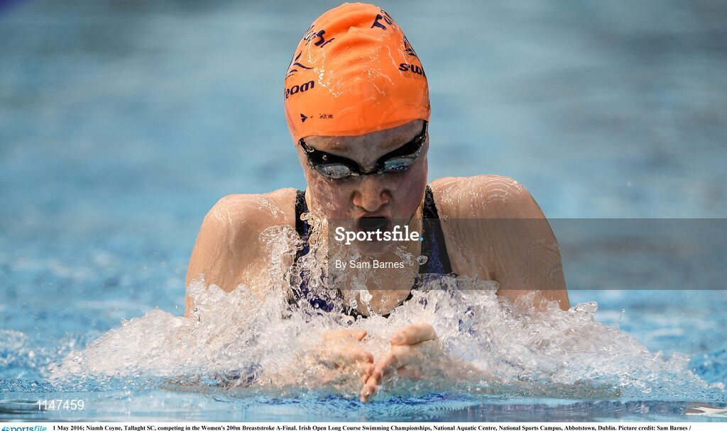 1 May 2016; Niamh Coyne, Tallaght SC, competing in the Women's 200m Breaststroke A-Final. Irish Open Long Course Swimming Championships, National Aquatic Centre, National Sports Campus, Abbotstown, Dublin. Picture credit: Sam Barnes / SPORTSFILE
