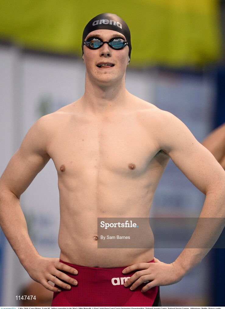 1 May 2016; Conor Brines, Larne SC, before competing in the Men's 100m Butterfly A Final. Irish Open Long Course Swimming Championships, National Aquatic Centre, National Sports Campus, Abbotstown, Dublin. Picture credit: Sam Barnes / SPORTSFILE