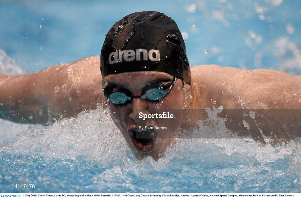 1 May 2016; Conor Brines, Larne SC,  competing in the Men's 100m Butterfly A Final. Irish Open Long Course Swimming Championships, National Aquatic Centre, National Sports Campus, Abbotstown, Dublin. Picture credit: Sam Barnes / SPORTSFILE