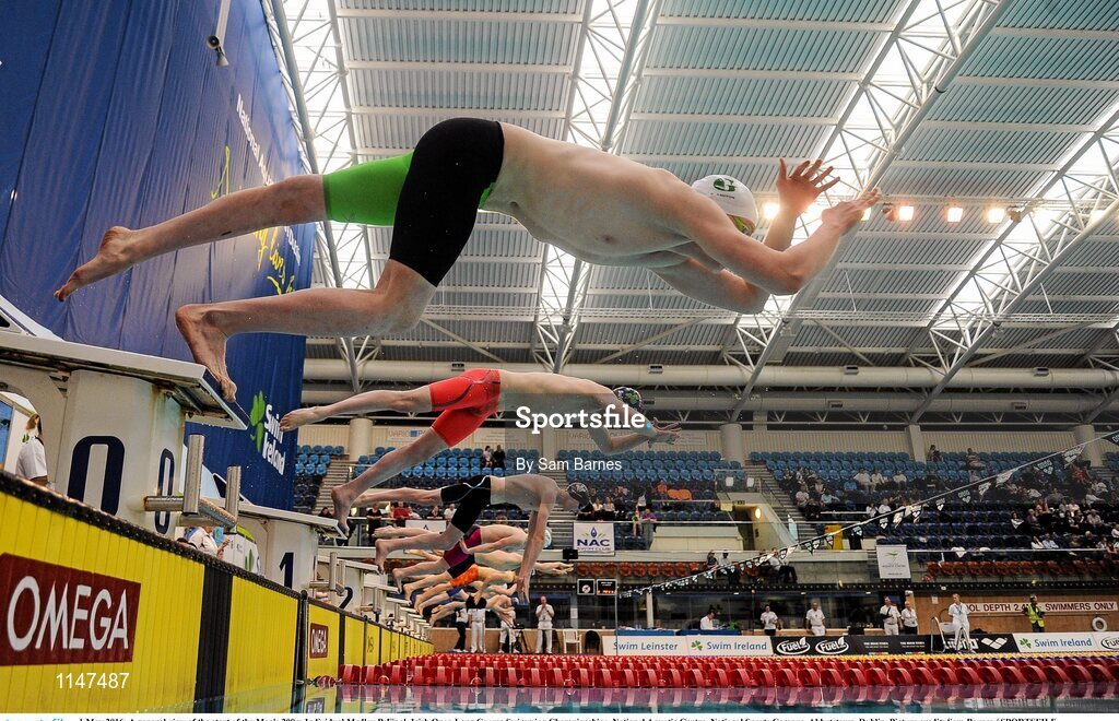 1 May 2016; A general view of the start of the Men's 200m Individual Medley B-Final. Irish Open Long Course Swimming Championships, National Aquatic Centre, National Sports Campus, Abbotstown, Dublin. Picture credit: Sam Barnes / SPORTSFILE