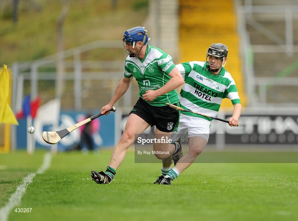 29 May 2010; Tadhg Clandillon, Lucan Sarsfields, in action against Graham Denton, Shamrocks. Leinster GAA Club Hurling League Division 2 Final, Shamrocks, Wexford, v Lucan Sarsfields, Dublin, Nowlan Park, Kilkenny. Picture credit: Ray McManus / SPORTSFILE