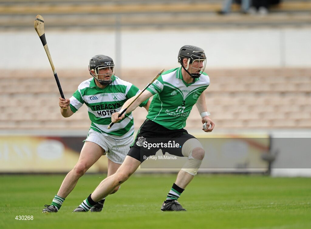 29 May 2010; Peter O'Callaghan, Lucan Sarsfields, in action against Mylie Cash, Shamrocks. Leinster GAA Club Hurling League Division 2 Final, Shamrocks, Wexford, v Lucan Sarsfields, Dublin, Nowlan Park, Kilkenny. Picture credit: Ray McManus / SPORTSFILE