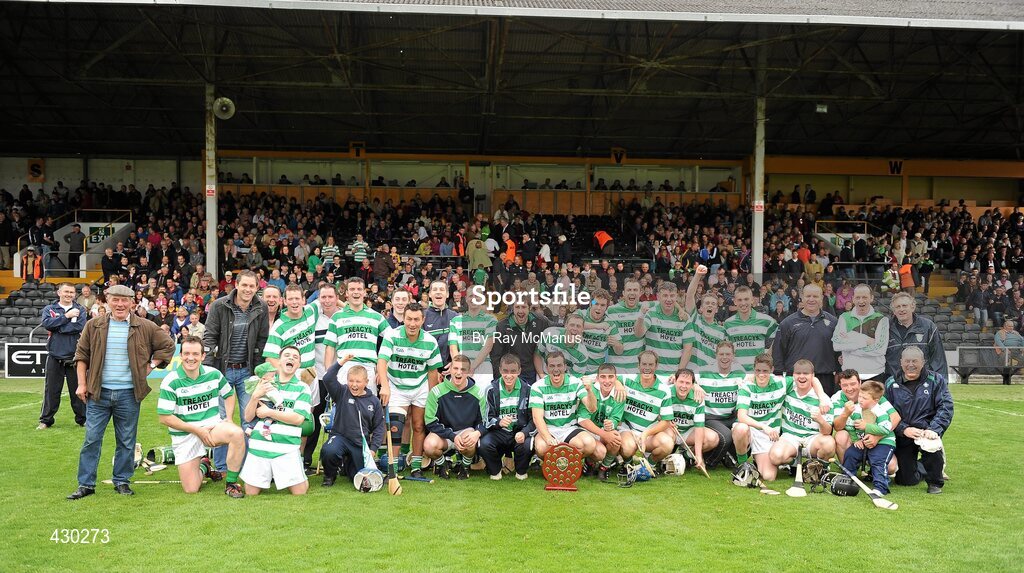 29 May 2010; The Shamrocks squad celebrate victory. Leinster GAA Club Hurling League Division 2 Final, Shamrocks, Wexford, v Lucan Sarsfields, Dublin, Nowlan Park, Kilkenny. Picture credit: Ray McManus / SPORTSFILE