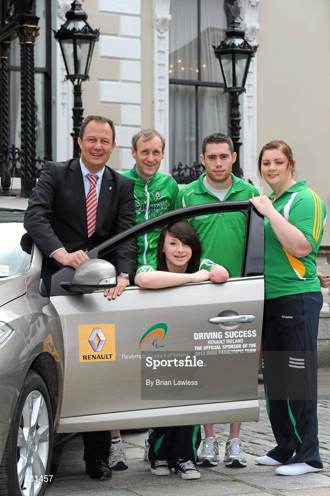 2 June 2010; The Paralympic Council of Ireland today announced Renault Ireland as one of the official sponsors of the 2012 Irish Paralympic team. This historic partnership agreement sees Renualt Ireland becoming the title sponsor of the Team 2012 Training Camps Programme. At the announcement is Eric Basset, MD of Renault Ireland, with Beijing Paralympians, from left, Michael Delaney, from Dublin, cycling, Ellen Keane, from Dublin, swimming, Double Paralympic Gold Medalist 100m & 200m Beijing 2008, Double World Record Holder at 100m & 200m, Jason Smyth, from Derry, and Orla Barry, from Cork, athletics. Mansion House, Dawson Street, Dublin. Picture credit: Brian Lawless / SPORTSFILE