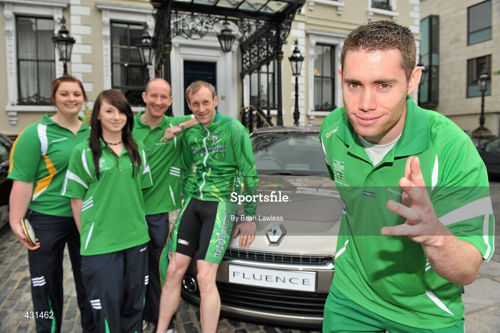 2 June 2010; The Paralympic Council of Ireland today announced Renault Ireland as one of the official sponsors of the 2012 Irish Paralympic team. This historic partnership agreement sees Renualt Ireland becoming the title sponsor of the Team 2012 Training Camps Programme. At the announcement is Double Paralympic Gold Medalist 100m & 200m Beijing 2008, Double World Record Holder at 100m & 200m, Jason Smyth, from Derry, with fellow Beijing Paralympians, from left, Orla Barry, from Cork, athletics, Ellen Keane, from Dublin, swimming, Aidan Brennan, Captain Irish Paralympic 7-a-side football team, from Dublin, and Michael Delaney, from Dublin, cycling. Mansion House, Dawson Street, Dublin. Picture credit: Brian Lawless / SPORTSFILE