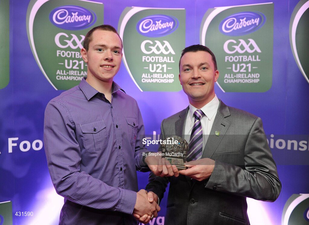 2 June 2010; Shane Guest, Senior Brand Manager, Cadbury Ireland, with Dublin footballer Dean Rock who was short listed for the 2010 Cadbury Hero of the Future Award. Dean Rock was one of 14 short listed players who excelled throughout the 2010 Cadbury GAA U21 Football Championship. The 2010 Cadbury Hero of the Future Award was won by Rory O’Carroll, from Dublin. All nominees can be seen on www.cadburygaau21.com. Past winners, Colm O’Neill and Fintan Goold from Cork, Killian Young from Kerry and Keith Higgins from Mayo have gone on to represent their Counties at Senior level. Cadbury Under 21 Hero of the Future Awards, Croke Park, Dublin. Picture credit: Stephen McCarthy / SPORTSFILE