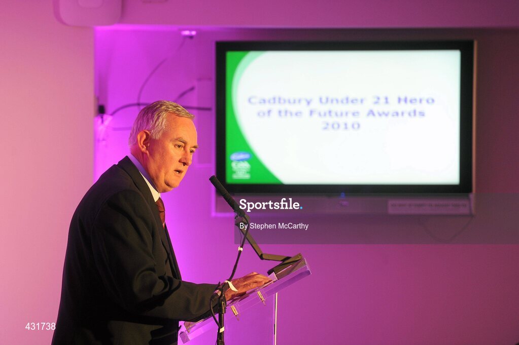 2 June 2010; Uachtarán Chumann Lúthchleas Gael Criostóir Ó Cuana spekaing at the Cadbury Under 21 Hero of the Future Awards. The 2010 Cadbury Hero of the Future Award was won by Rory O’Carroll, from Dublin. All nominees can be seen on www.cadburygaau21.com. Past winners, Colm O’Neill and Fintan Goold from Cork, Killian Young from Kerry and Keith Higgins from Mayo have gone on to represent their Counties at Senior level. Cadbury Under 21 Hero of the Future Awards, Croke Park, Dublin. Picture credit: Stephen McCarthy / SPORTSFILE