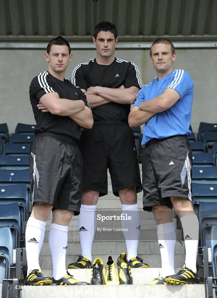 3 June 2010; adidas, the world’s leading sports brand, were today announced as official footwear supplier to the Senior Dublin Football Team. Under the agreement players will wear boots from the adidas stable; either the Predator X, the adiPURE, or the F50 adiZero. At the announcement are Dublin footballers, from left, Philly McMahon, Ross McConnell, and Tomas Quinn. Parnell Park, Dublin. Picture credit: Brian Lawless / SPORTSFILE