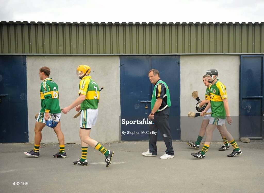 5 June 2010; Kerry manager John Myler and his players make their way to the pitch ahead of the game. Christy Ring Cup Semi-Final, Kerry v Wicklow, McDonagh Park, Nenagh, Co. Tipperary. Picture credit: Stephen McCarthy / SPORTSFILE