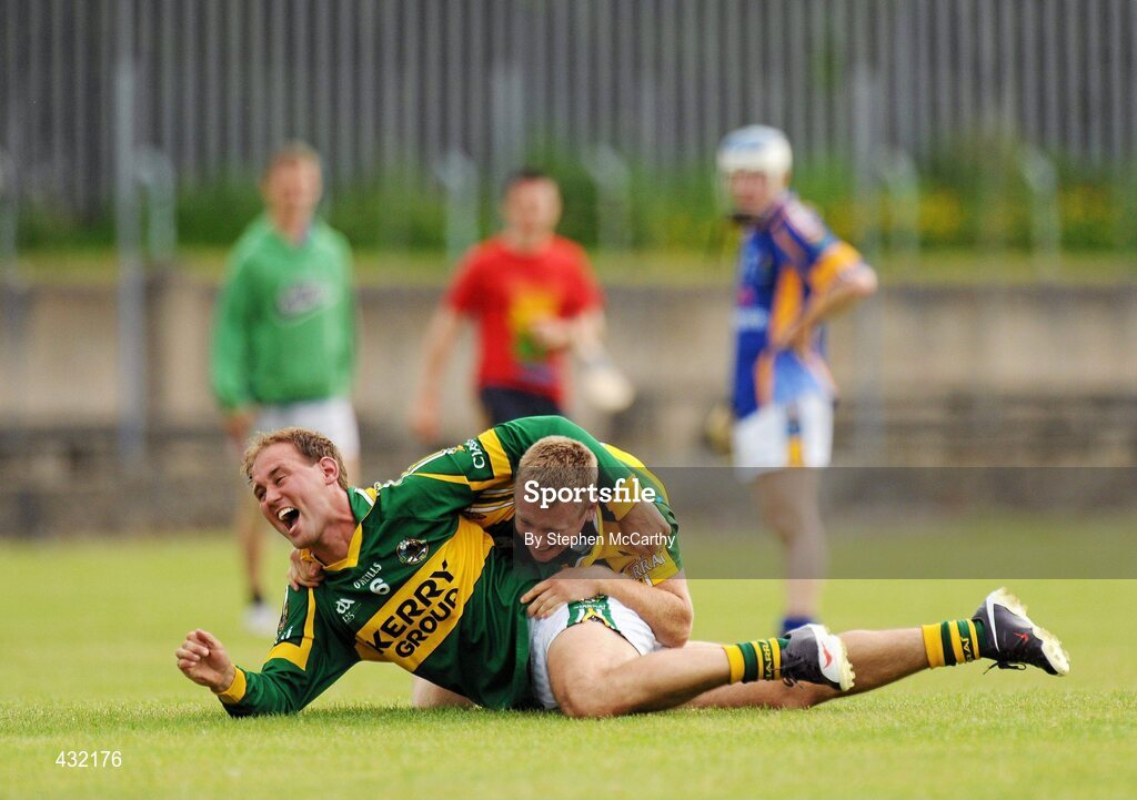 5 June 2010; Liam Boyle, left, and Colin Harris, Kerry, celebrate at the final whistle. Christy Ring Cup Semi-Final, Kerry v Wicklow, McDonagh Park, Nenagh, Co. Tipperary. Picture credit: Stephen McCarthy / SPORTSFILE