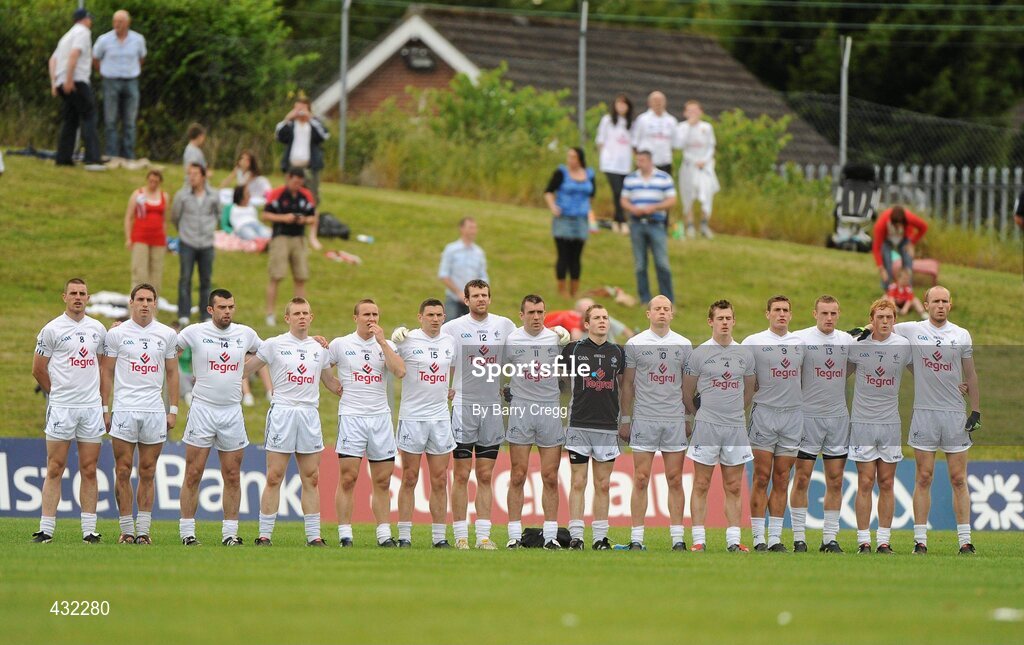 5 June 2010; The Kildare team stand for the national anthem. Leinster GAA Football Senior Championship Quarter-Final, Louth v Kildare, Pairc Tailteann, Navan, Co. Meath. Picture credit: Barry Cregg / SPORTSFILE