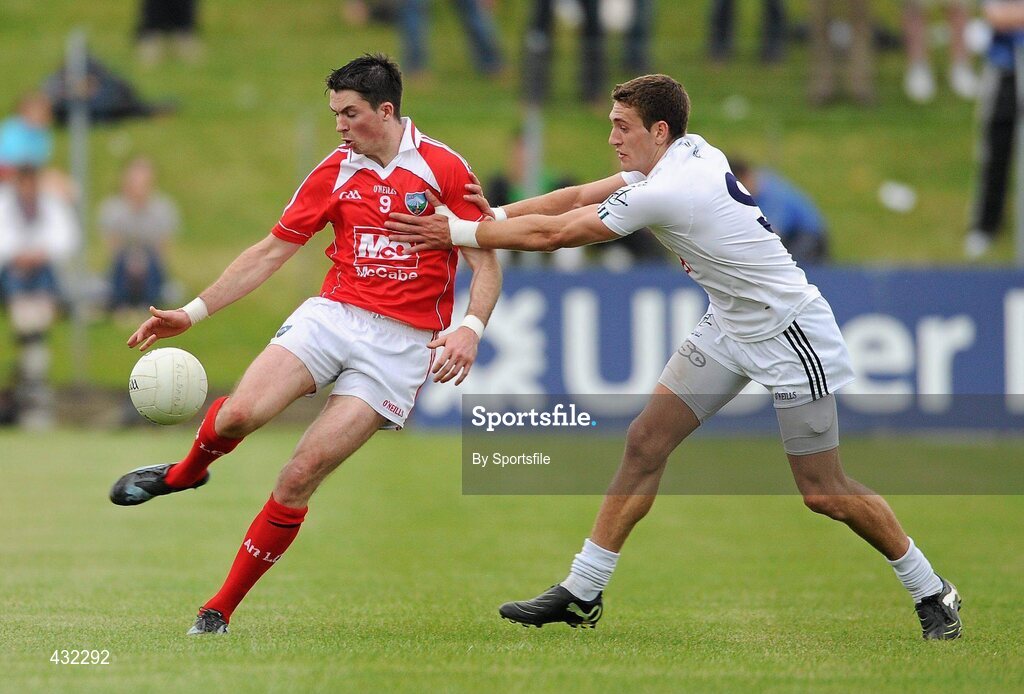 5 June 2010; Brian White, Louth, in action against David Whyte, Kildare. Leinster GAA Football Senior Championship Quarter-Final, Louth v Kildare, Pairc Tailteann, Navan, Co. Meath. Photo by Sportsfile