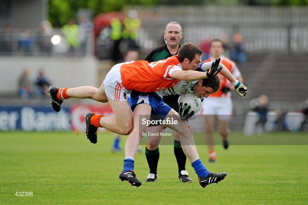 6 June 2010; Conor McManus, Monaghan, in action against Brendan Donaghy, Armagh. Ulster GAA Football Senior Championship Quarter-Final, Monaghan v Armagh, Casement Park, Belfast, Co. Antrim. Picture credit: David Maher / SPORTSFILE