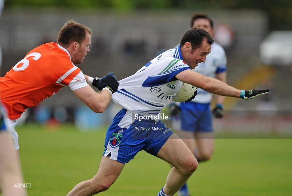 6 June 2010; Stephen Gollogly, Monaghan, in action against Ciaran McKeever, Armagh. Ulster GAA Football Senior Championship Quarter-Final, Monaghan v Armagh, Casement Park, Belfast, Co. Antrim. Picture credit: David Maher / SPORTSFILE