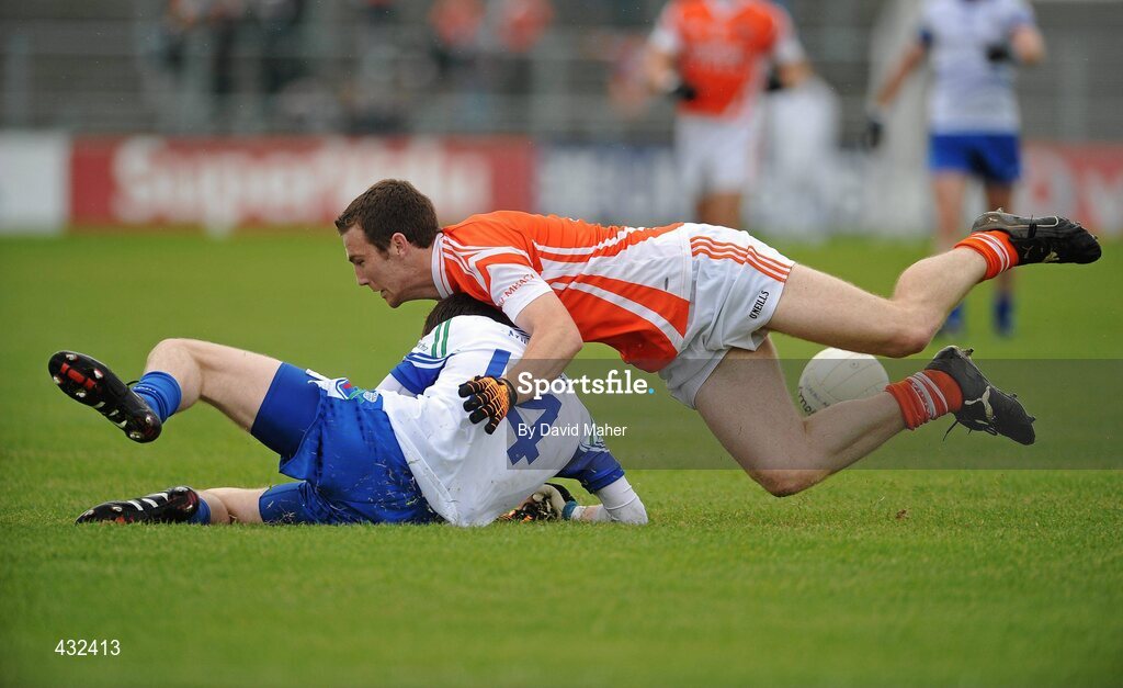 6 June 2010; Conor McManus, Monaghan, in action against Brendan Donaghy, Armagh. Ulster GAA Football Senior Championship Quarter-Final, Monaghan v Armagh, Casement Park, Belfast, Co. Antrim. Picture credit: David Maher / SPORTSFILE