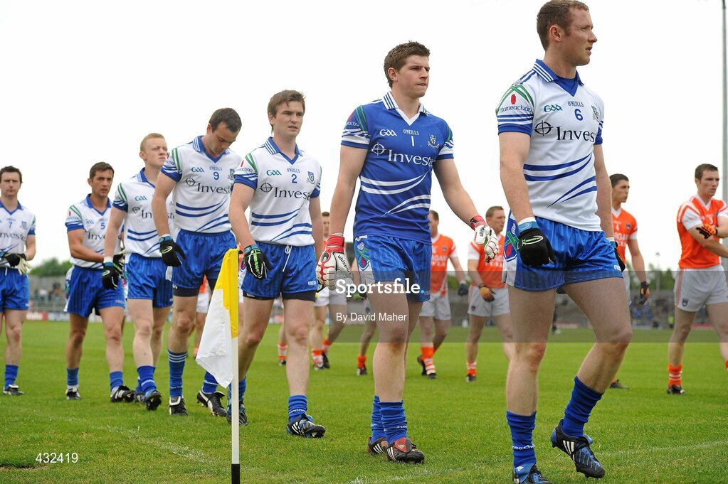 6 June 2010; Darren Hughes, Monaghan goalkeeper, during the parade with his team-mate's before the start of the game. Ulster GAA Football Senior Championship Quarter-Final, Monaghan v Armagh, Casement Park, Belfast, Co. Antrim. Picture credit: David Maher / SPORTSFILE