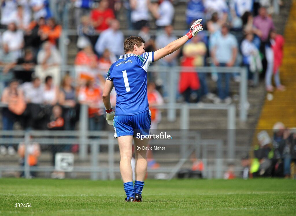 6 June 2010; Monaghan goalkeeper Darren Hughes celebrates at the end of the game. Ulster GAA Football Senior Championship Quarter-Final, Monaghan v Armagh, Casement Park, Belfast, Co. Antrim. Picture credit: David Maher / SPORTSFILE