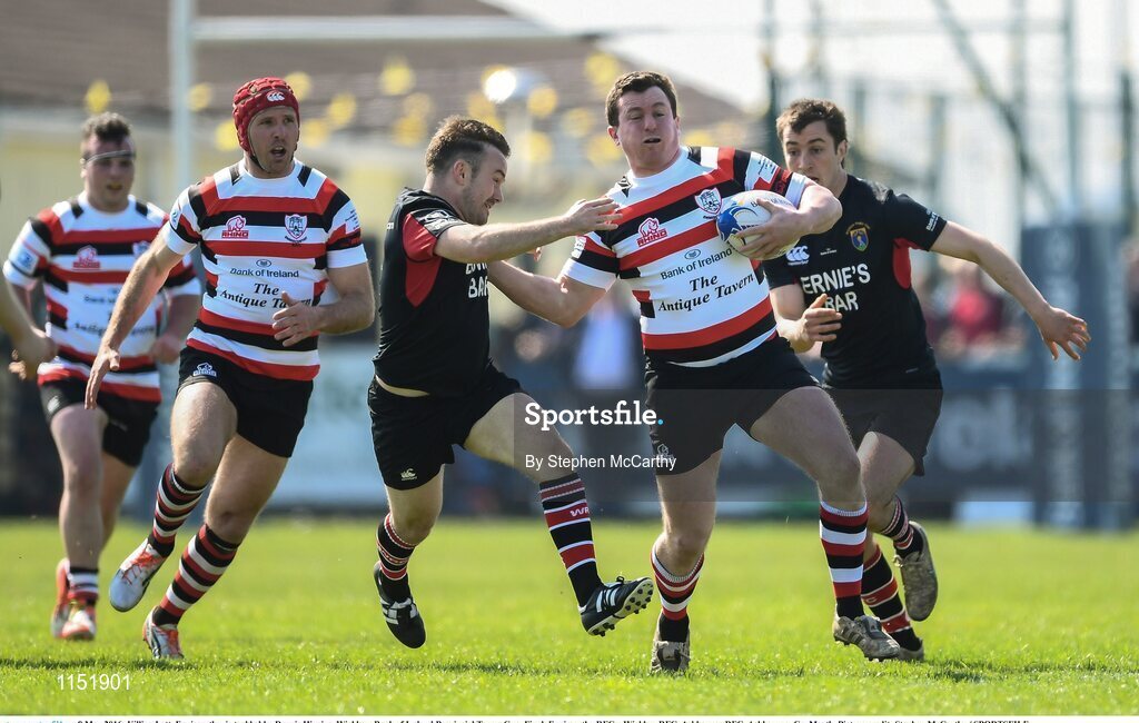 8 May 2016; Killian Lett, Enniscorthy, is tackled by Dennis Higgins, Wicklow. Bank of Ireland Provincial Towns Cup, Final, Enniscorthy RFC v Wicklow RFC. Ashbourne RFC, Ashbourne, Co. Meath. Picture credit: Stephen McCarthy / SPORTSFILE