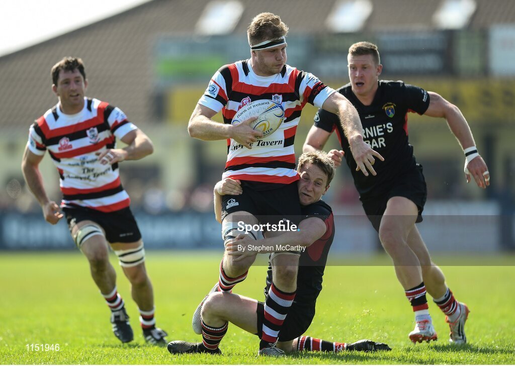 8 May 2016; Timmy Morrissey, Enniscorthy, is tackled by Niall Earls, Wicklow. Bank of Ireland Provincial Towns Cup, Final, Enniscorthy RFC v Wicklow RFC. Ashbourne RFC, Ashbourne, Co. Meath. Picture credit: Stephen McCarthy / SPORTSFILE