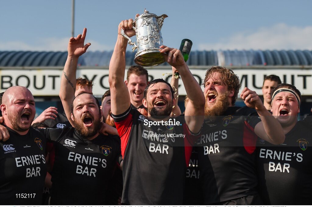 8 May 2016; Wicklow captain Wesley Wojnar lifts the Bank of Ireland Provincial Towns Cup. Bank of Ireland Provincial Towns Cup, Final, Enniscorthy RFC v Wicklow RFC. Ashbourne RFC, Ashbourne, Co. Meath. Picture credit: Stephen McCarthy / SPORTSFILE